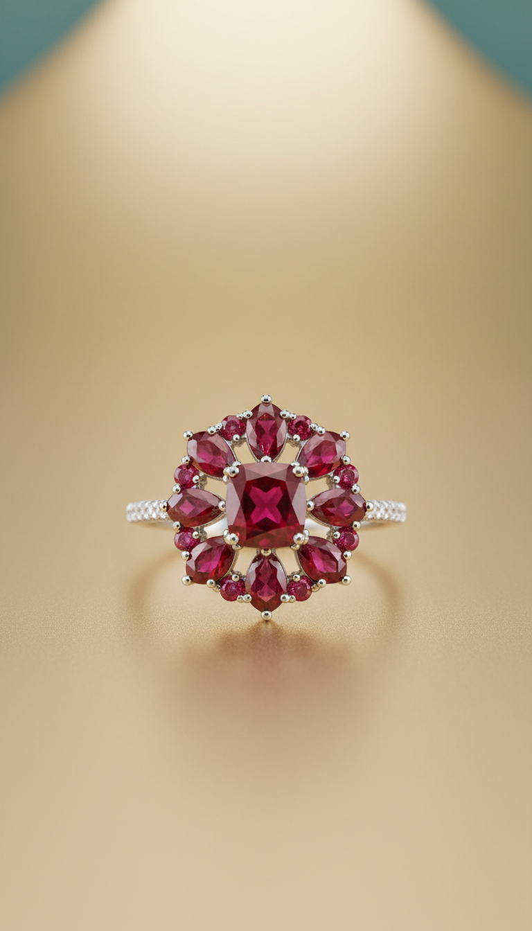 Ruby Cluster Platinum Ring